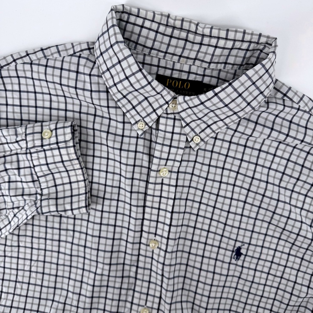 Polo Ralph Lauren Classic Fit Performance Button XL White Navy Gray Grid Check